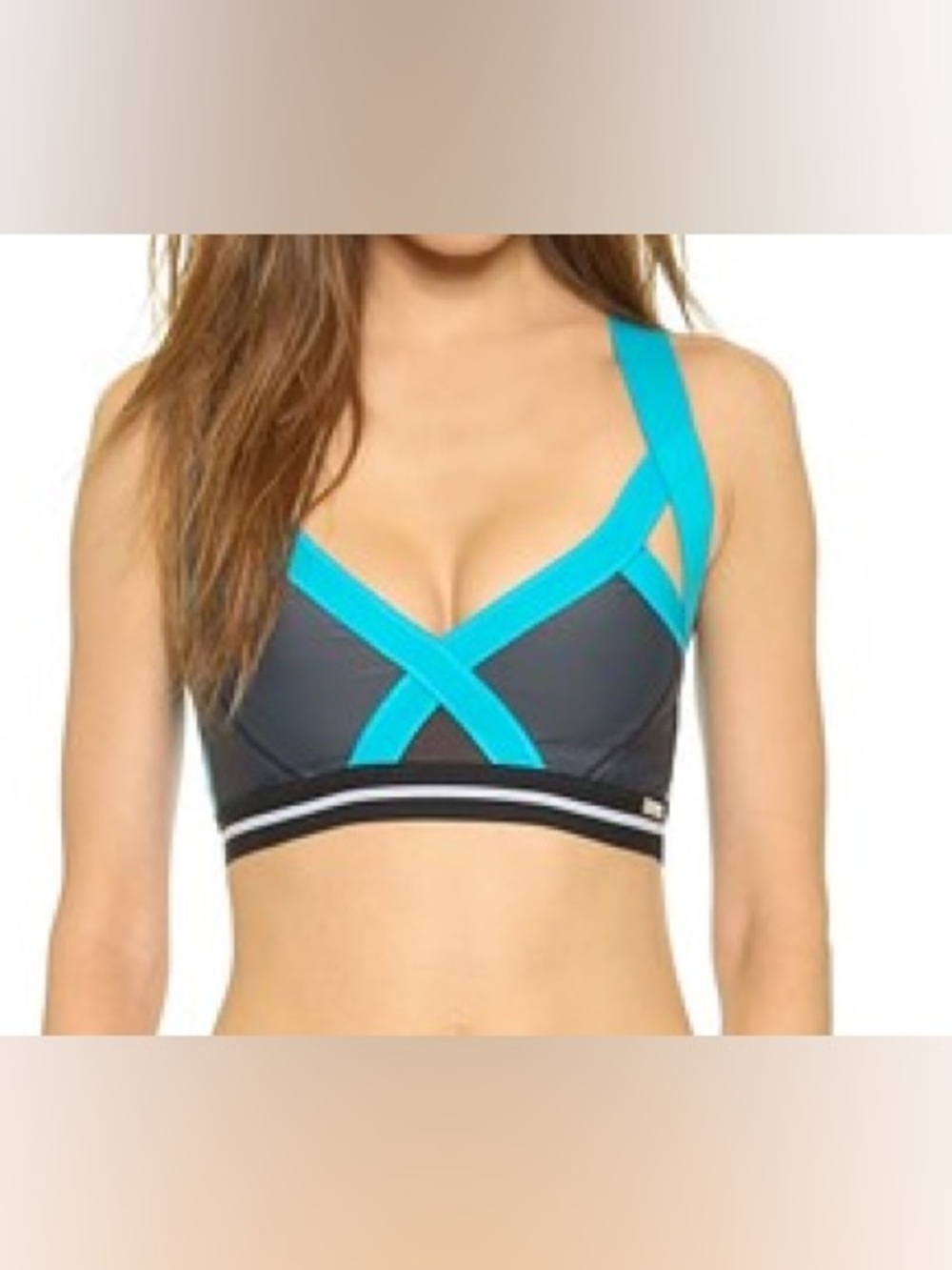 VPL Gray ‘Insertion’ Sports Bra with Turquoise Straps - Sz 2 / Small